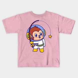 Monkey Astronaut Fishing Star Kids T-Shirt